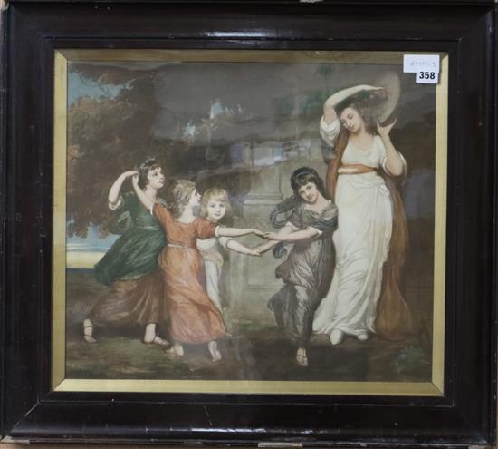 After George Romney, mezzotint of dancing children 46 x 53cm